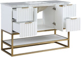 Monad Carrara Marble Contemporary Bathroom Vanity with Brushed Gold Base and Elegant Design