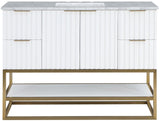 Monad Carrara Marble Contemporary Bathroom Vanity with Brushed Gold Base and Elegant Design