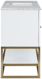 Monad Carrara Marble Contemporary Bathroom Vanity with Brushed Gold Base and Elegant Design
