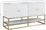 Monad Carrara Marble Contemporary Bathroom Vanity with Brushed Gold Base and Elegant Design