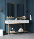 Marmo Contemporary Bathroom Vanity with Elegant Artificial Marble and Stylish Stainless Steel Base