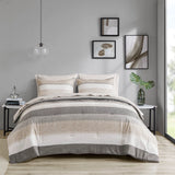 Striped Comforter Set with Bed Sheets, Taupe/Grey