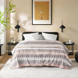 Soft Faux Fur Mink Reversible Blanket, Blush/Grey