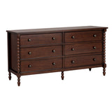 70"W 6-Drawer Large Spindle Wood Dresser, Morocco Brown *