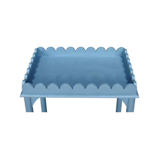 Scalloped Rectangle Side Table Light Blue