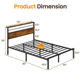 Twin/Full/Queen Bed Frame, Industrial Platform Bed Wood Head