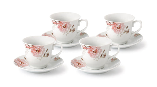 Pink Floral Butterfly Tea & Coffee Set for 4