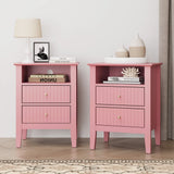 Fluted Nightstand with 2 Drawers Set of 2