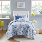 Dreamy Vintage Floral Striped Comforter Set, Blue