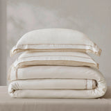 Refined Embroidered Linen Blend Duvet Cover Set, White/Gold