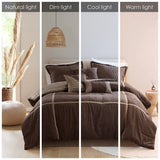 7 Piece Micro Corduroy Comforter Set, Brown
