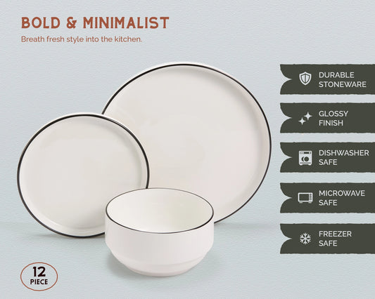 Kook 12-Piece Ceramic Dinnerware Set for 4