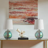Curved Base Iridescent Green Glass Table Lamp