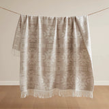 Jacquard Patterned Cotton Blend Throw, Neutral Aztec