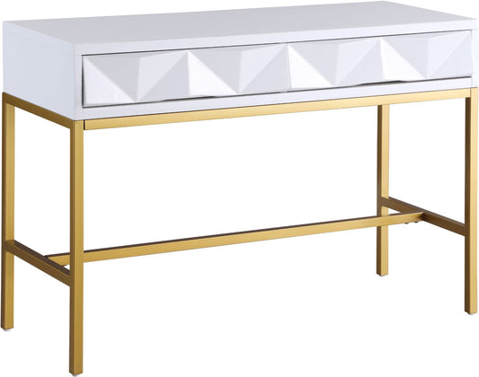 Pandora Elegant White Lacquer Console Table with Gold Iron Base – Versatile Modern Design & Storage