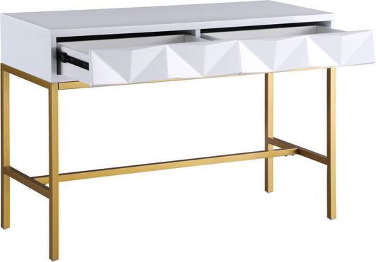 Pandora Elegant White Lacquer Console Table with Gold Iron Base – Versatile Modern Design & Storage