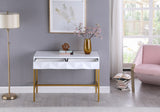 Pandora Elegant White Lacquer Console Table with Gold Iron Base – Versatile Modern Design & Storage