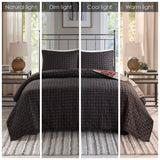 3 Piece Reversible Patchwork Printed Quilt Set, Red/Black