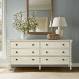 70"W 6-Drawer Large Spindle Wood Dresser, Antique Cream *