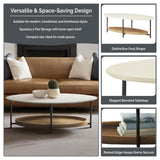 2-Tier Oval Coffee Table with Storage Shelf, White/Natural