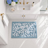 Leaf Cotton Tufted Anti-Skid Bath Rug, Blue