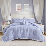 Soft Ruffled Gingham Comforter Set, Blue