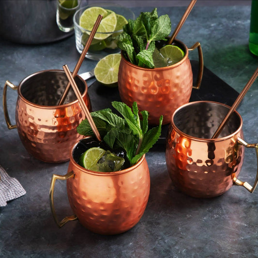 Mixora 4 Pack Moscow Mule Copper Silver Mugs Set