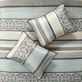 5 Piece Medallion Reversible Jacquard Quilt Set, Blue