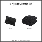 3 Piece Ultra Soft Faux Fur Ribbed Comforter Set, Black