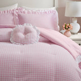 Soft Ruffled Gingham Comforter Set, Pink