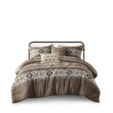 Wholesale 5 Piece Geometric Stripe Herringbone Comforter Set, Brown