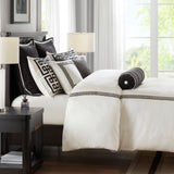 Meander Embroidery Border Oversized Comforter Set, White