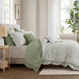 5 Piece Scalloped Edged Botanical Comforter Set, Sage Green
