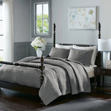 3 Piece Hand Quilted Cotton Quilt Set, Grey