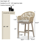 PURPLE LEAF Outdoor Bar Stools Rattan Bar Stools Counter Stools with Back and Cushions  for Patio, Garden, Kitchen