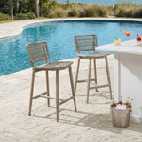 PURPLE LEAF Patio Counter Height Bar Stools Set of 2 Metal Bar Chairs with Back Wicker Woven Stools for Kitchen Island Pool Garden Outdoor Barstools