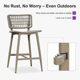 PURPLE LEAF Patio Counter Height Bar Stools Set of 2 Metal Bar Chairs with Back Wicker Woven Stools for Kitchen Island Pool Garden Outdoor Barstools
