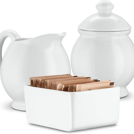 Kook White Ceramic Sugar & Creamer Set, 3-Piece