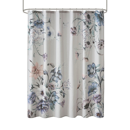 Large Floral Print Shower Curtain, Blue