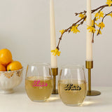 15 oz. Stemless Wine Glass - Retro Bride & Babe (Set of 4)