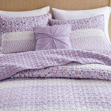4 Piece Seersucker Quilt Set with Throw Pillow, Purple