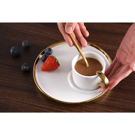 Gold Accent Porcelain Espresso Cup & Saucer