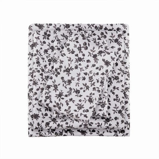 Wrinkle Free Microfiber Sheet Set, Black & White Floral