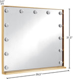 Hollywood Glamorous Lighted Mirror - Gold Stainless Steel Frame, Chic Contemporary Design, 39.5" W