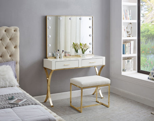 Hollywood Glamorous Lighted Mirror - Gold Stainless Steel Frame, Chic Contemporary Design, 39.5" W