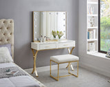 Hollywood Glamorous Lighted Mirror - Gold Stainless Steel Frame, Chic Contemporary Design, 39.5" W