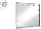 Hollywood Iron Contemporary Mirror - Glamorous Chrome Frame with Lights for Dressing Room Elegance