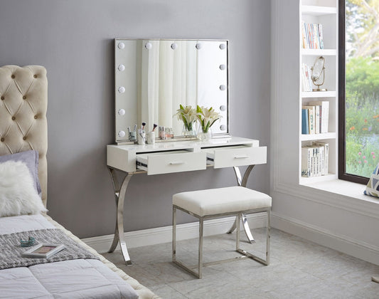 Hollywood Iron Contemporary Mirror - Glamorous Chrome Frame with Lights for Dressing Room Elegance