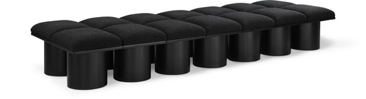 Pavilion Black Boucle Fabric Bench - Luxurious Seating with Art Deco Elegance for Any Space