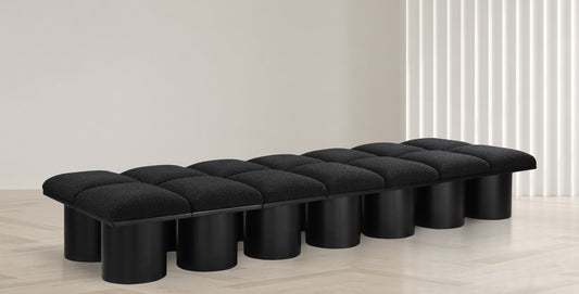 Pavilion Black Boucle Fabric Bench - Luxurious Seating with Art Deco Elegance for Any Space